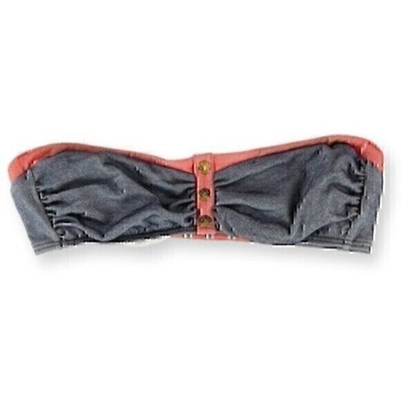 TOMMY HILFIGER Bandeau Bra Underwire Navy Blue Coral Orange Strapless Bikini TOP - Picture 1 of 5